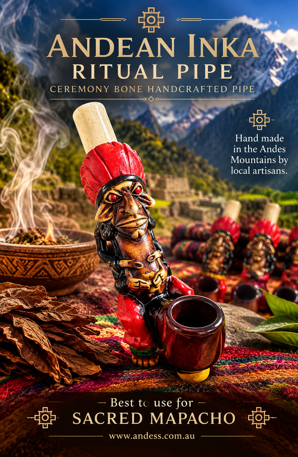 Shamanic Ceremonial Handcrafted Bone Smoking Inca Pipe 14cm
