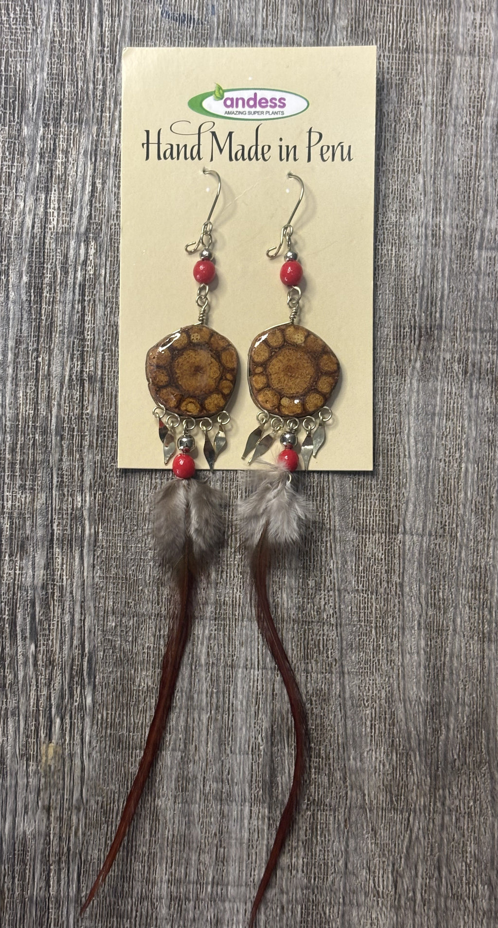 Shipibo Ayahuasca Vine and Sacred and Amazonian Feather Earrings