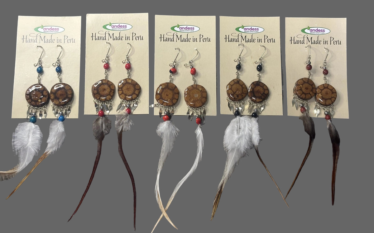 Shipibo Ayahuasca Vine and Sacred and Amazonian Feather Earrings