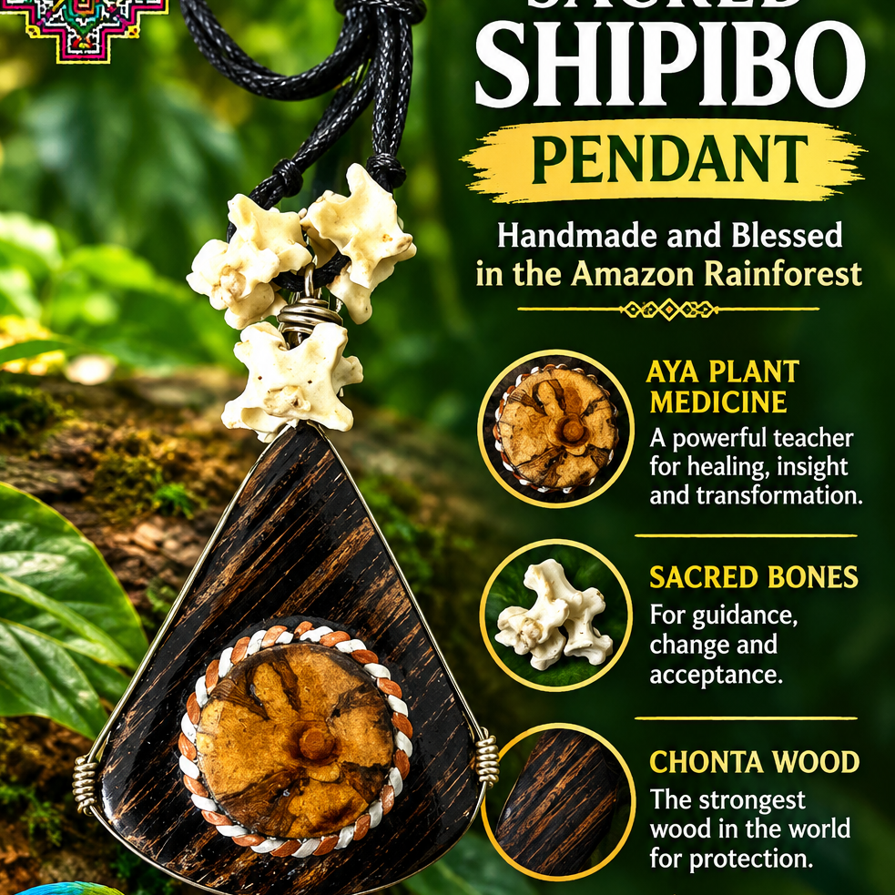 Sacred Shipibo Ceremony Pendant with Plant Medicine with Ceremony Bones