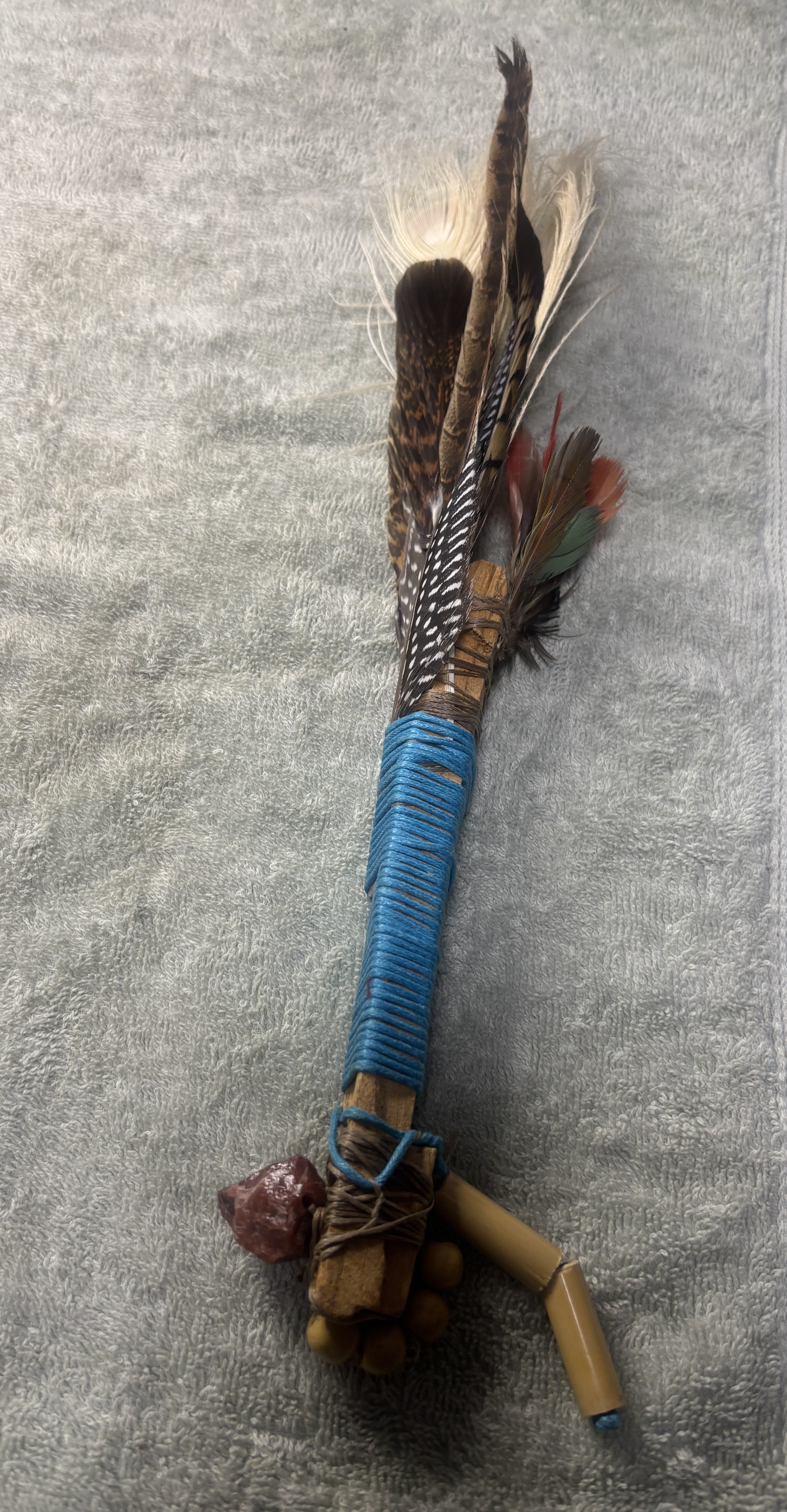 Palo Santo Smudging Mixed Feathers Ceremony Wand Fan