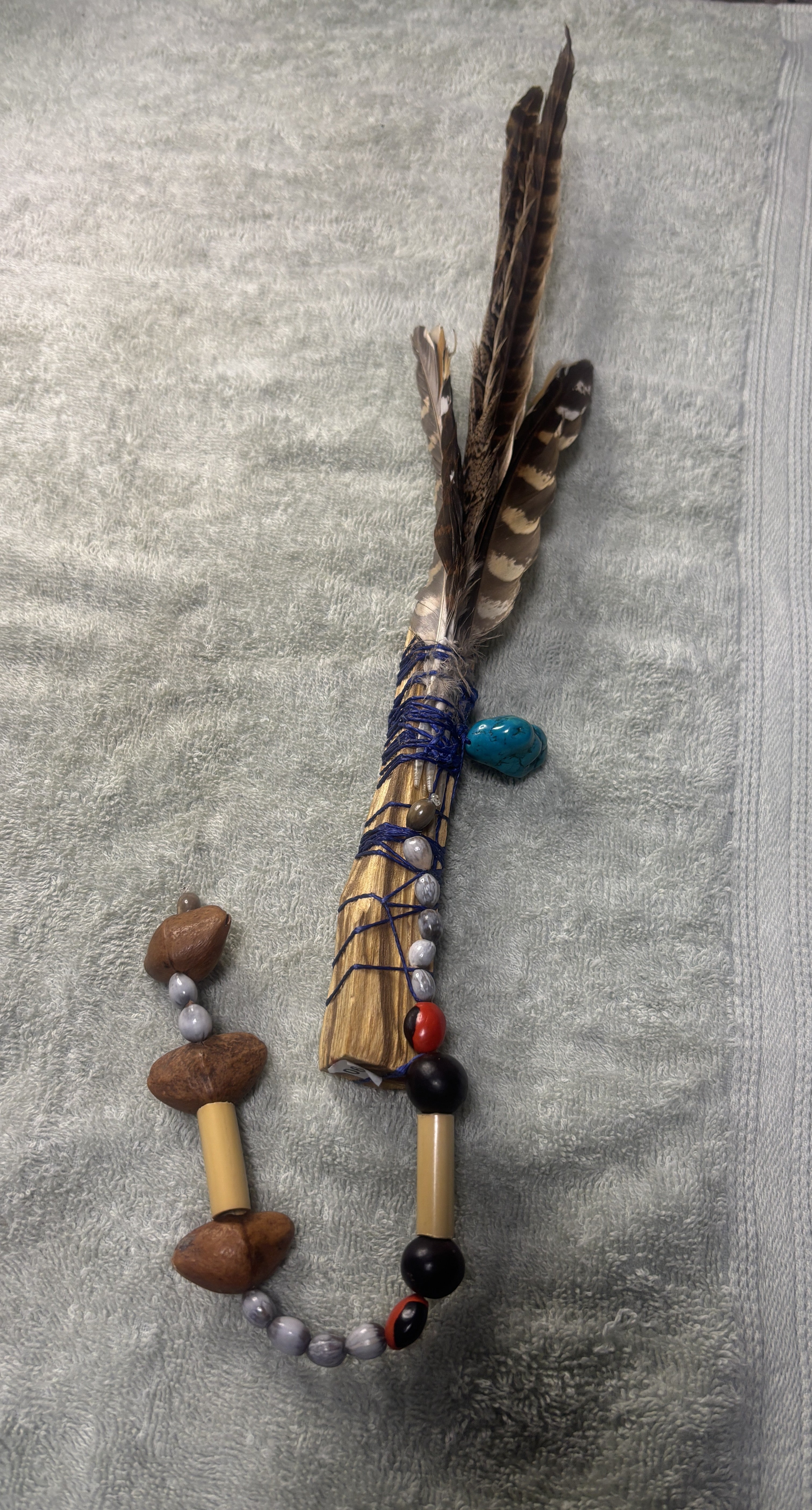 Palo Santo Smudging Mixed Feathers Ceremony Protection Wand Fan