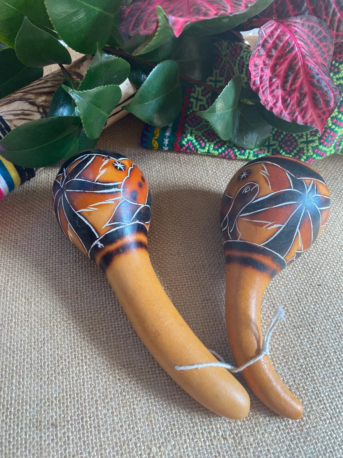 Andean Sound Healing Ceremonial Handcrafted Large Rattle Pair Gourd