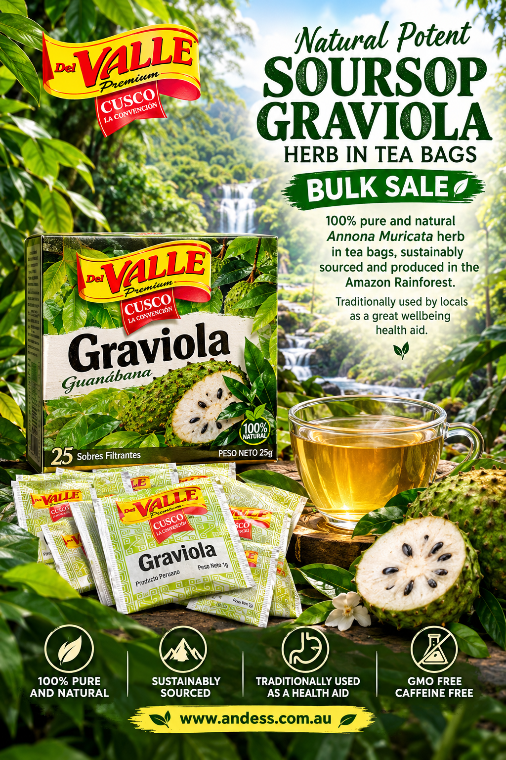 Soursop Bulk Graviola Anona Muricata Natural Leaf 100 Tea Bags