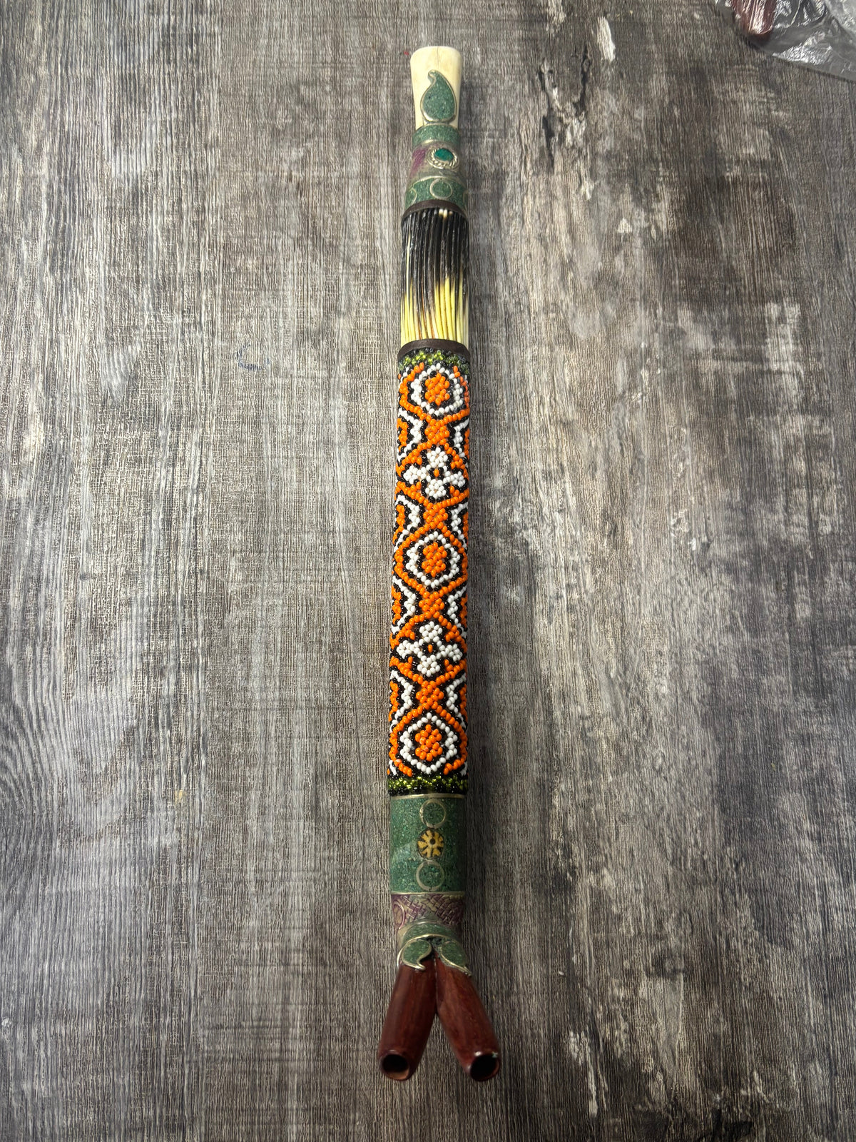 Tepi Hapé Ritual Pipe Double-Single Applicator Llama Bone 38cm