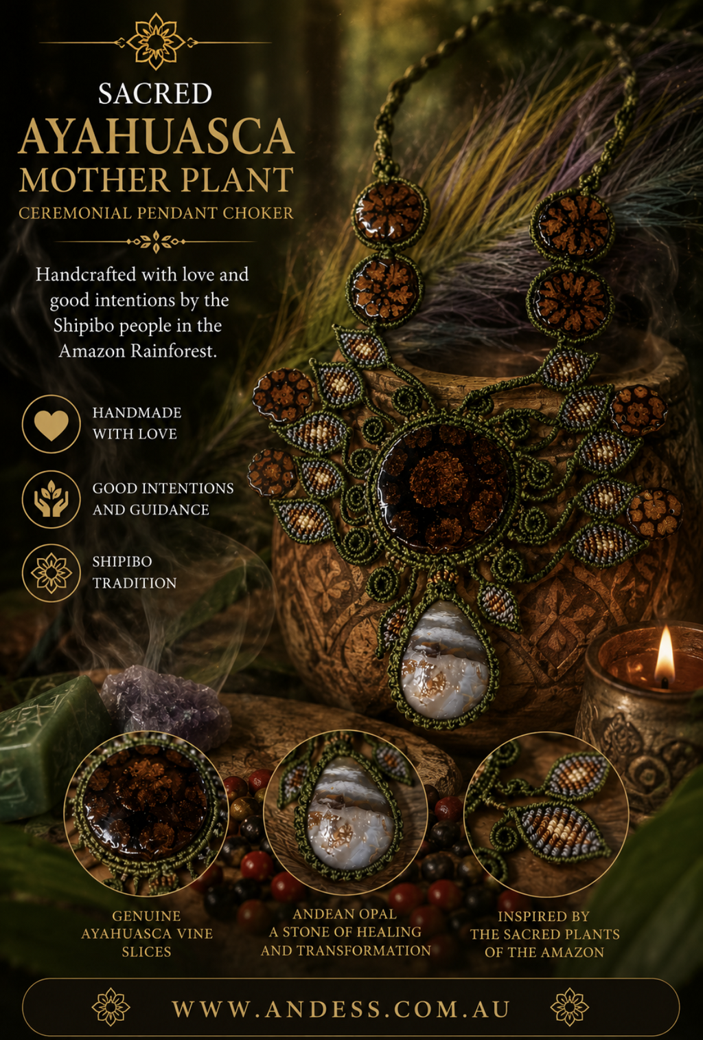 Sacred Ceremony AYA Pendant with Plant Medicine and Healing Stones