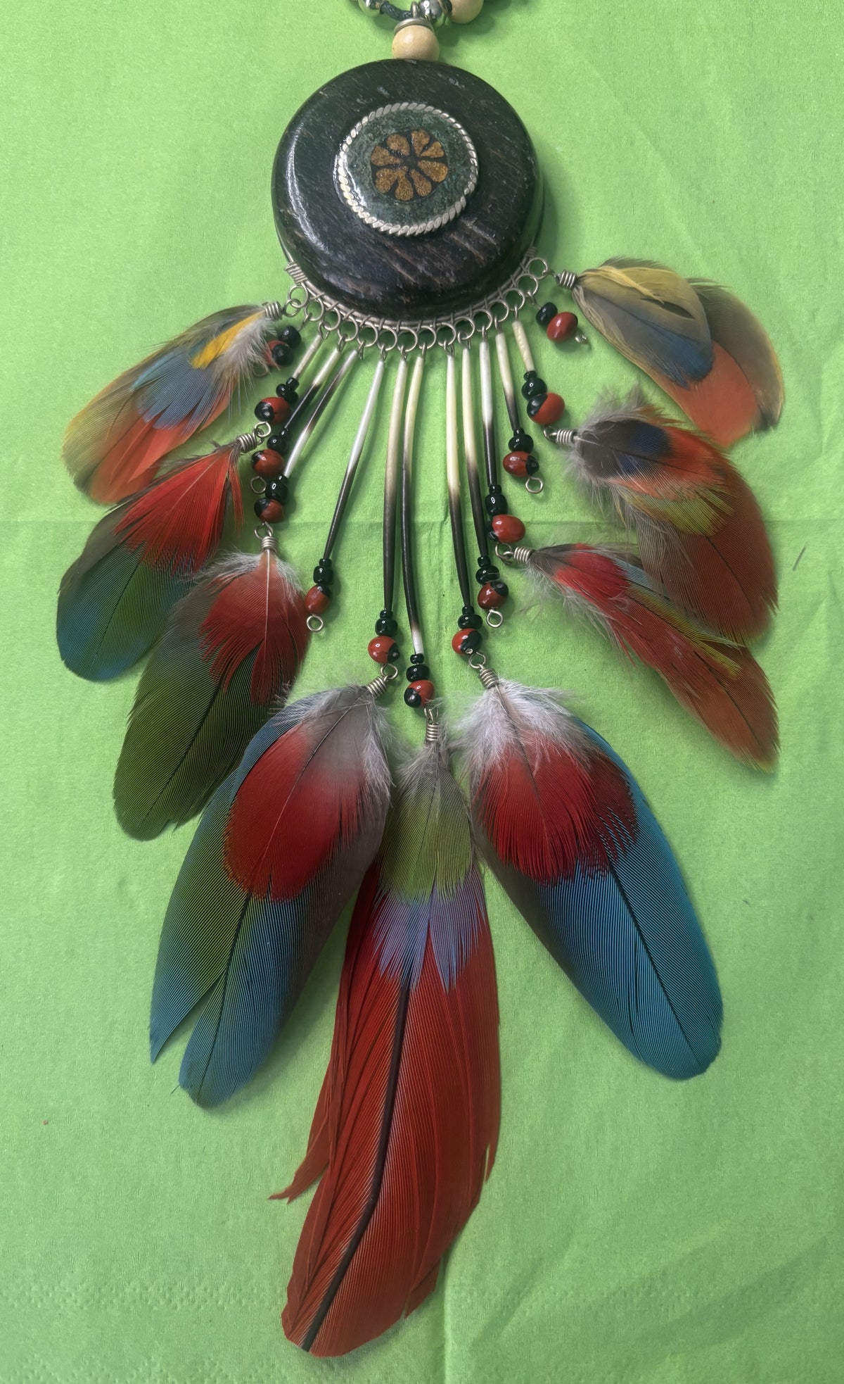 Ceremony Adjustable Pendant Plant Medicine Aya with Macaw Feathers