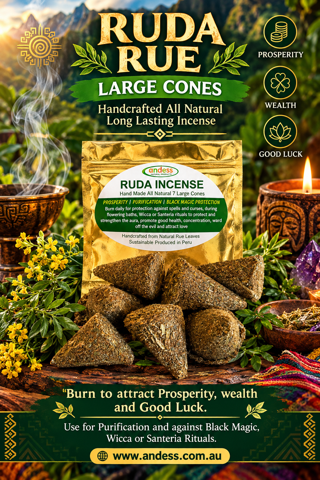 Ruda Magic Rue Natural Large 7 Cones Incense