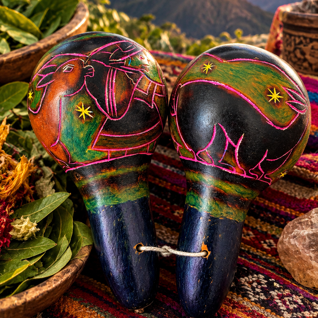 Sound Healing Andean Ritual Handcrafted Clearing Rattle Pair