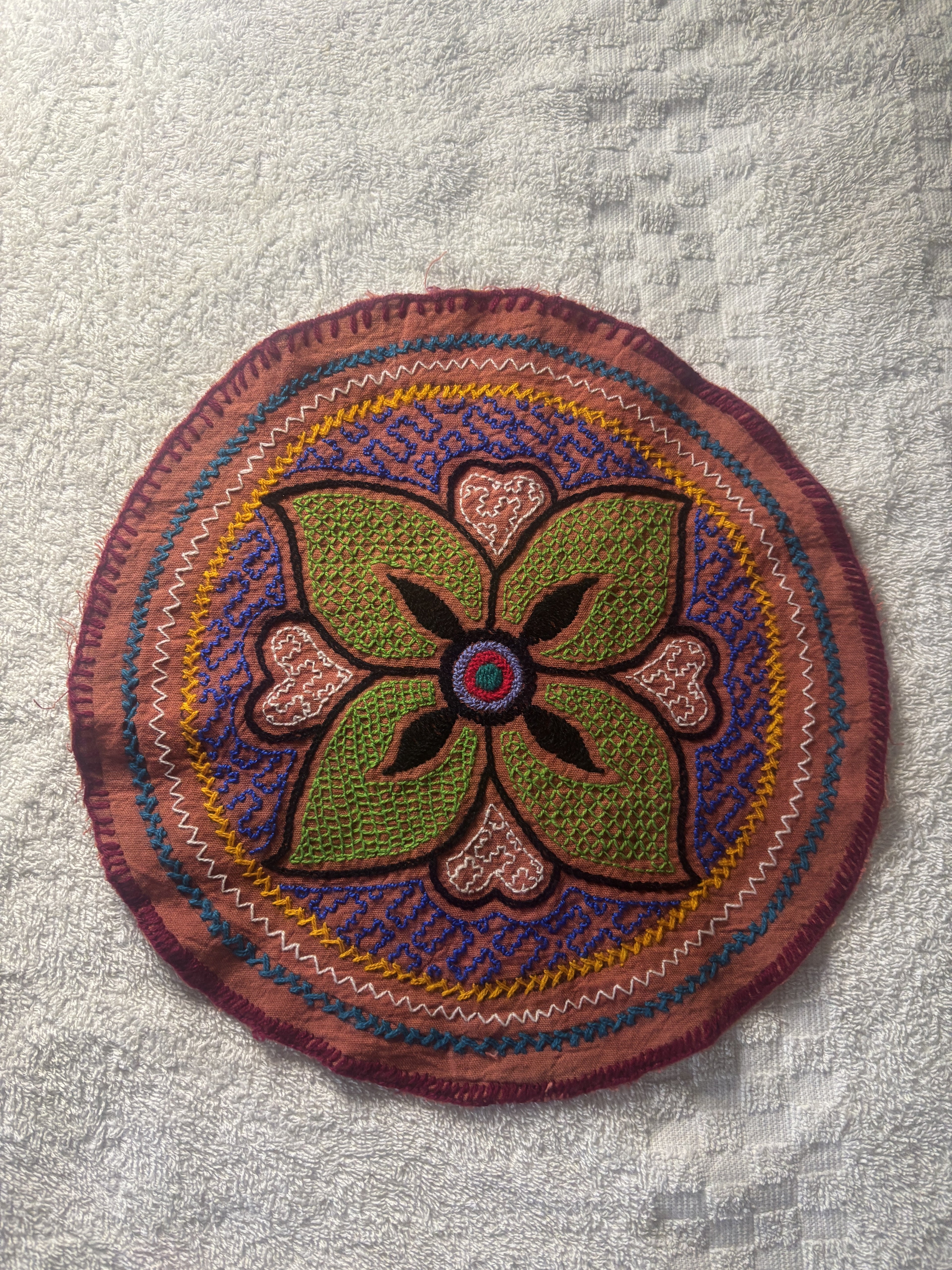 Shipibo Circular Handcrafted Tapestry Gift for Mesa or Altar Prayer 27cm D