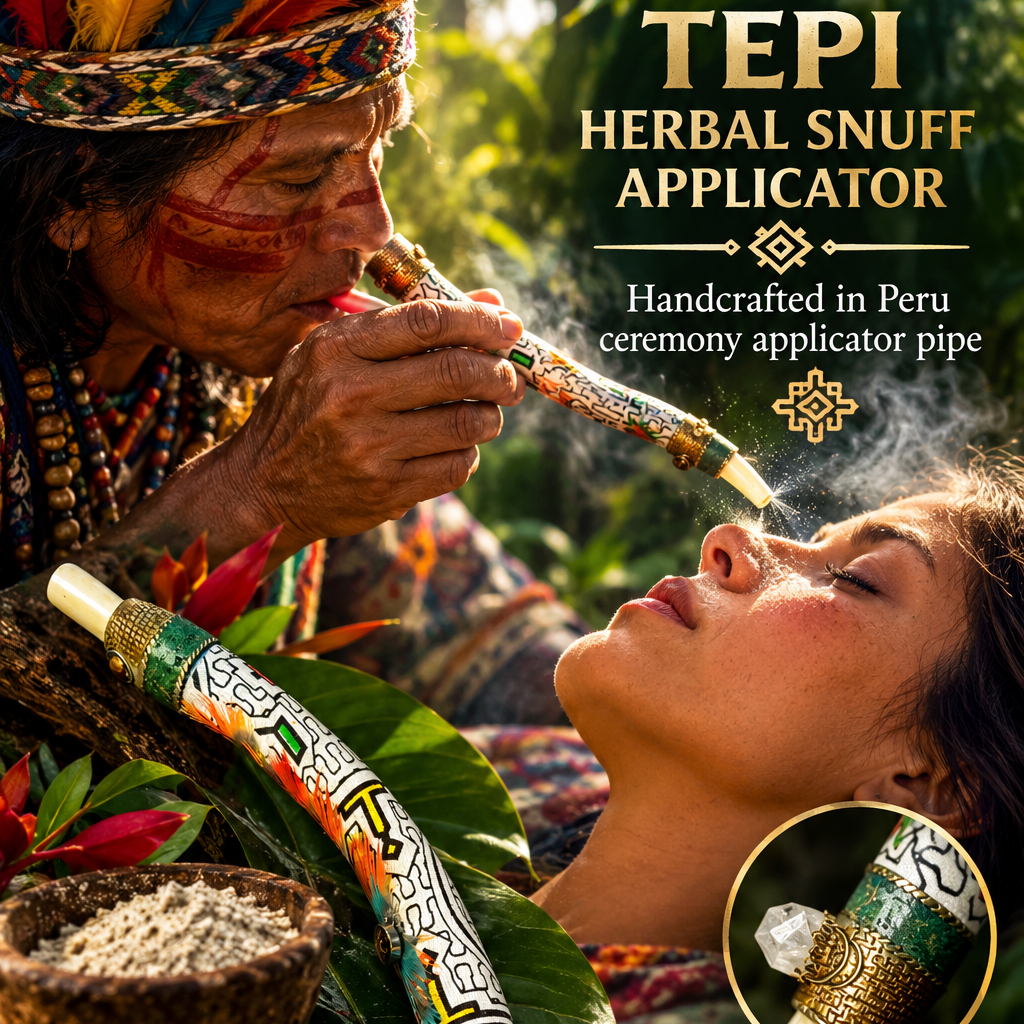 Tepi Hapé Ritual Pipe Double Curbed Applicator Llama Bone 34cm