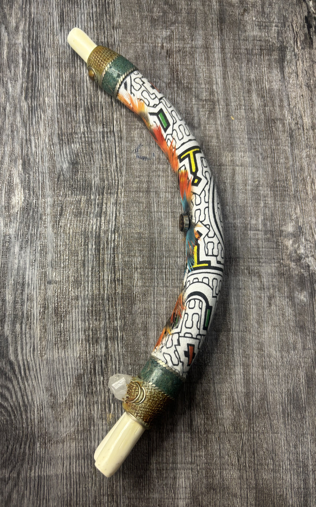 Tepi Hapé Ritual Pipe Double Curbed Applicator Llama Bone 34cm