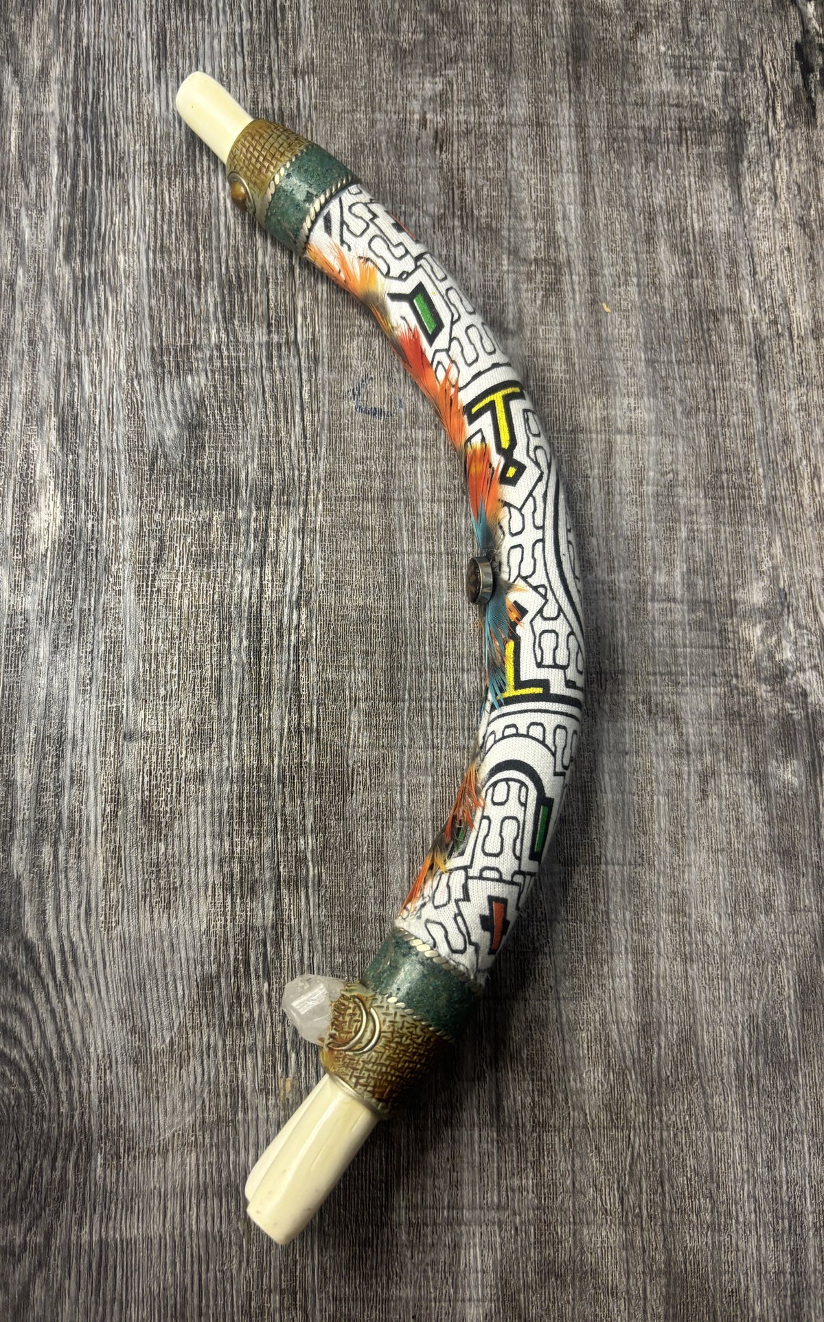 Tepi Hapé Ritual Pipe Double Curbed Applicator Llama Bone 34cm