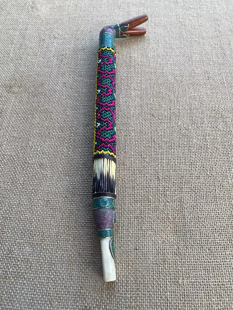 Tepi Hapé Ritual Pipe Double-Single Applicator Llama Bone 38cm