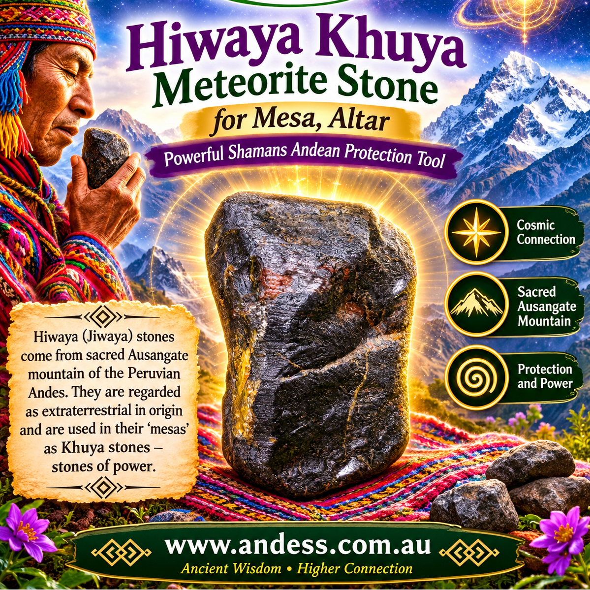 Hiwaya Khuya Meteorite Stone for Mesa, Altar Powerful Protection 130g