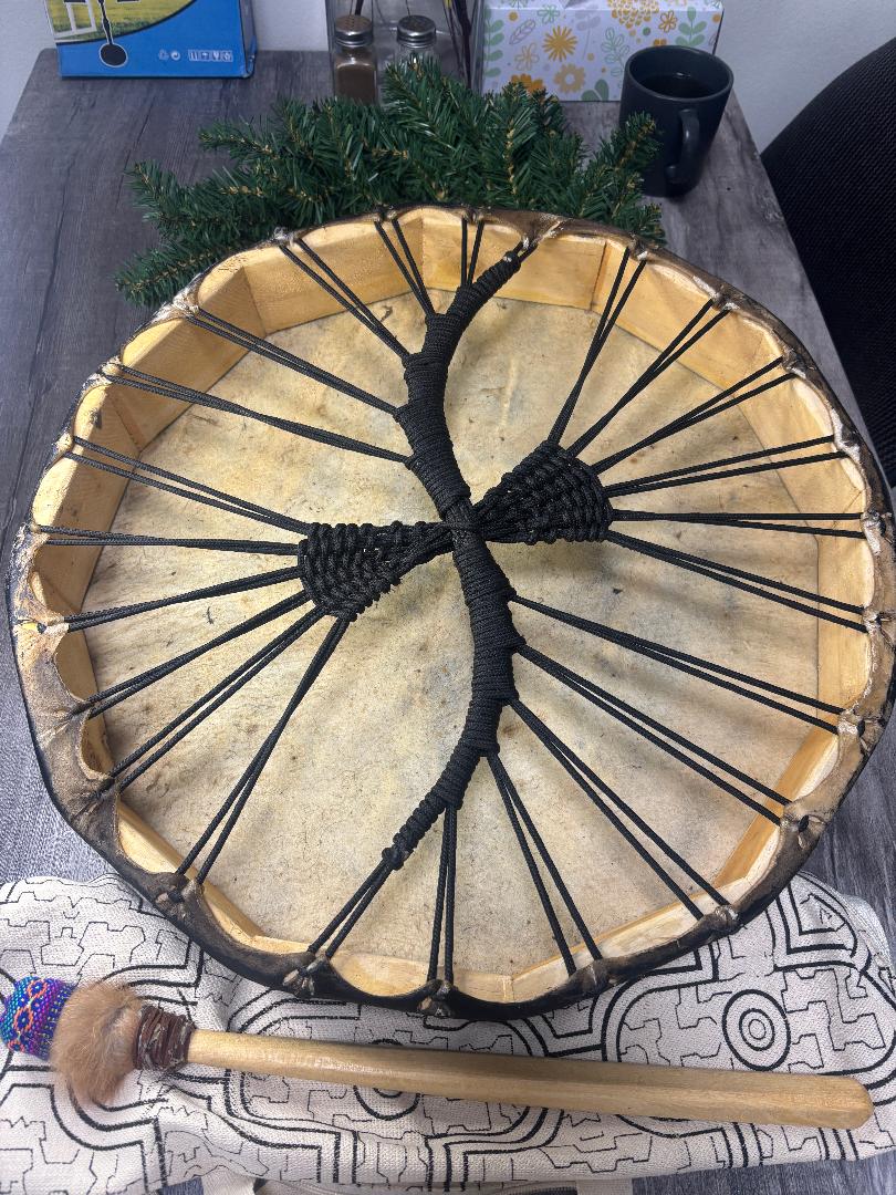 Hand Painted-crafted Shamanic Shipibo Ceremony Drum Venado Hide 43cm