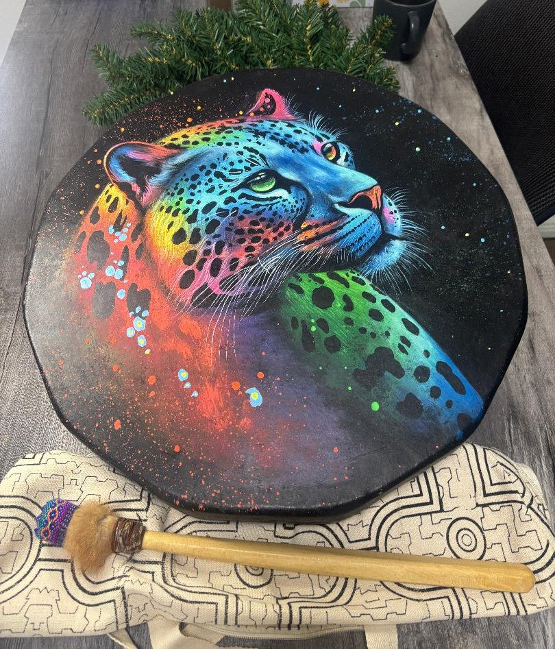 Hand Painted-crafted Shamanic Shipibo Ceremony Drum Venado Hide 43cm