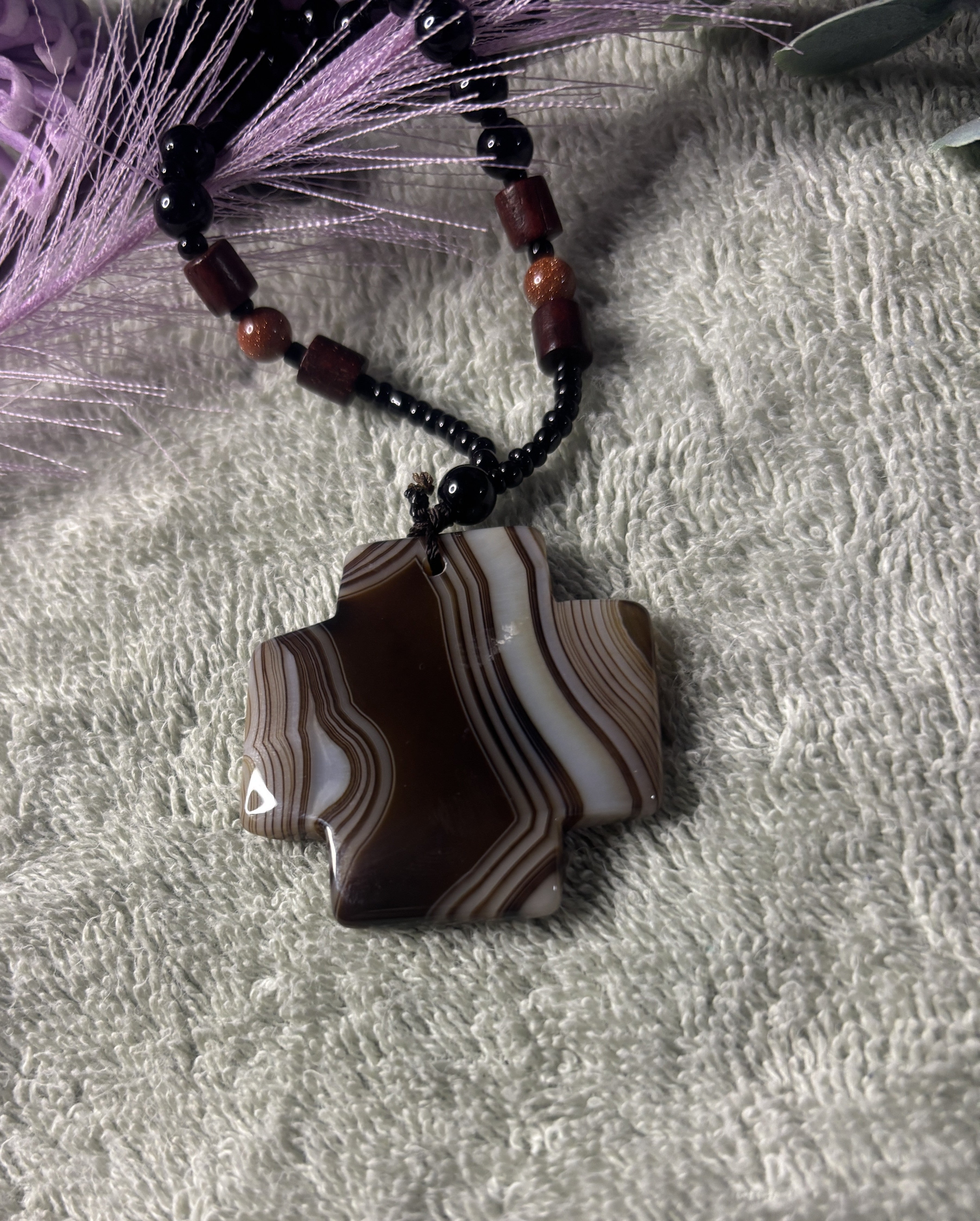 INKA CHAKANA LOVE PEACE PENDANT ANDEAN QUARZ TIGER EYE 36CM