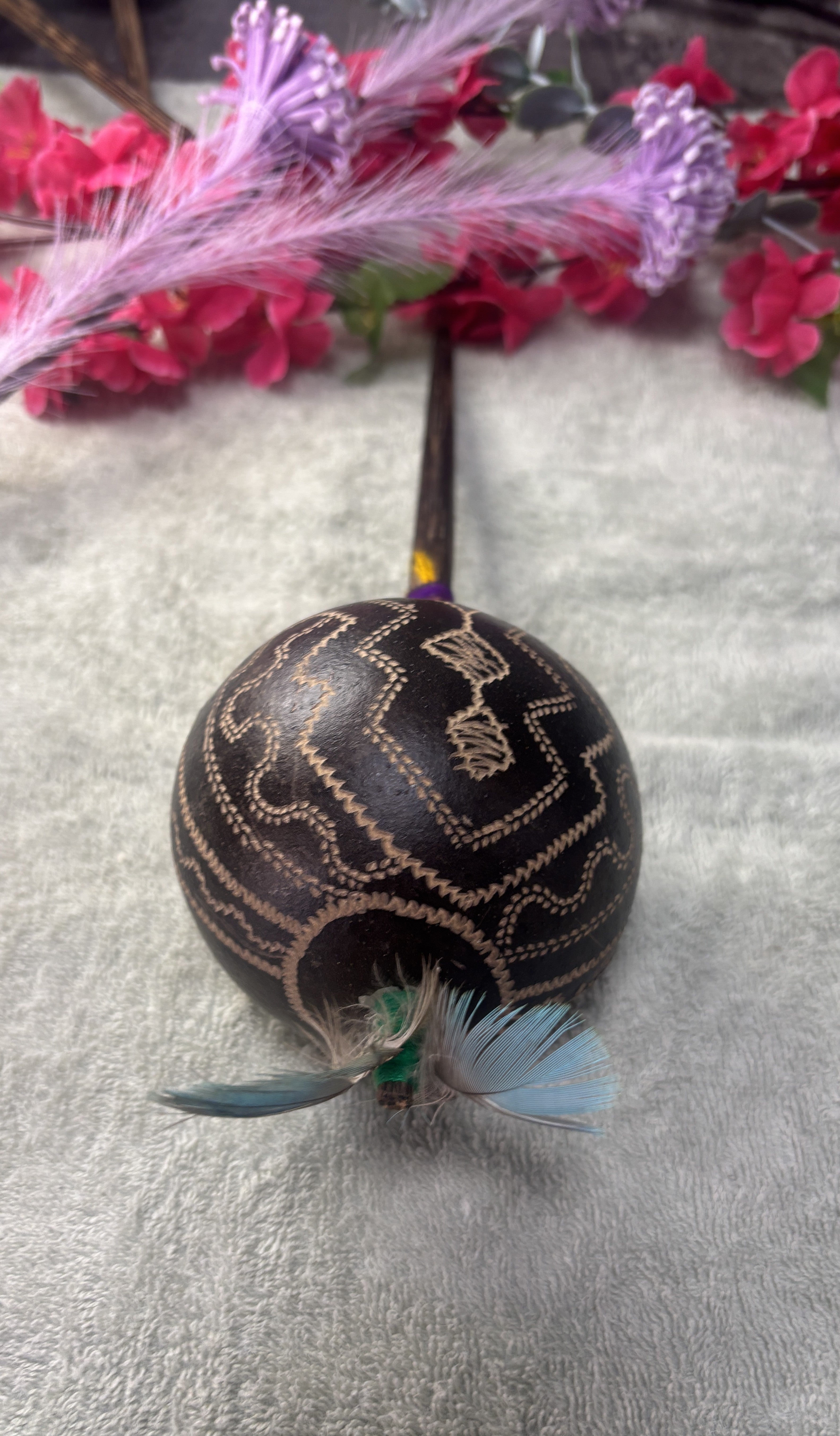 Shipibo Handcrafted Ayahuasca Ceremonial Ikaro song Sacred L Rattle