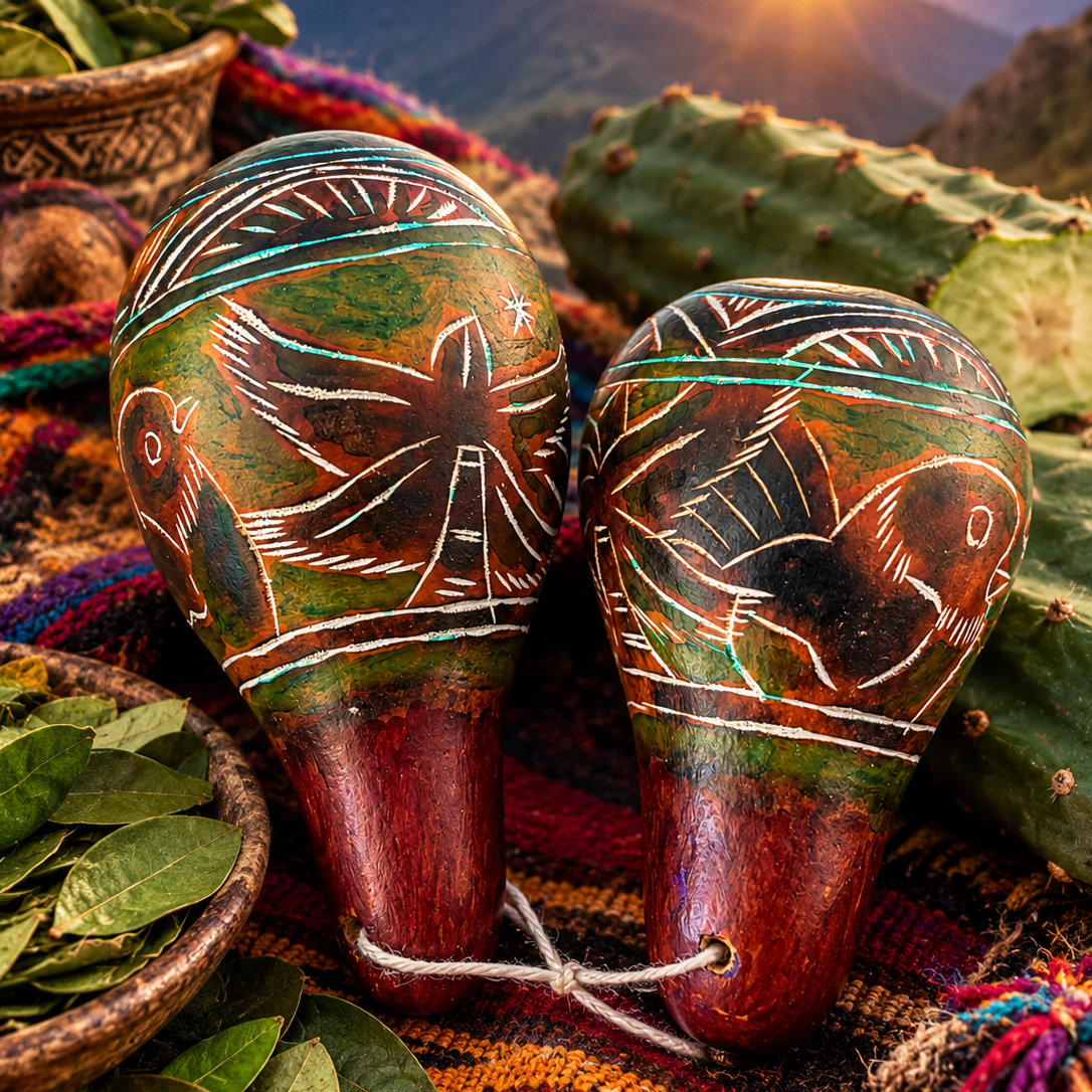 Sound Healing Inka Ritual Handcrafted Clearing Rattle Pair