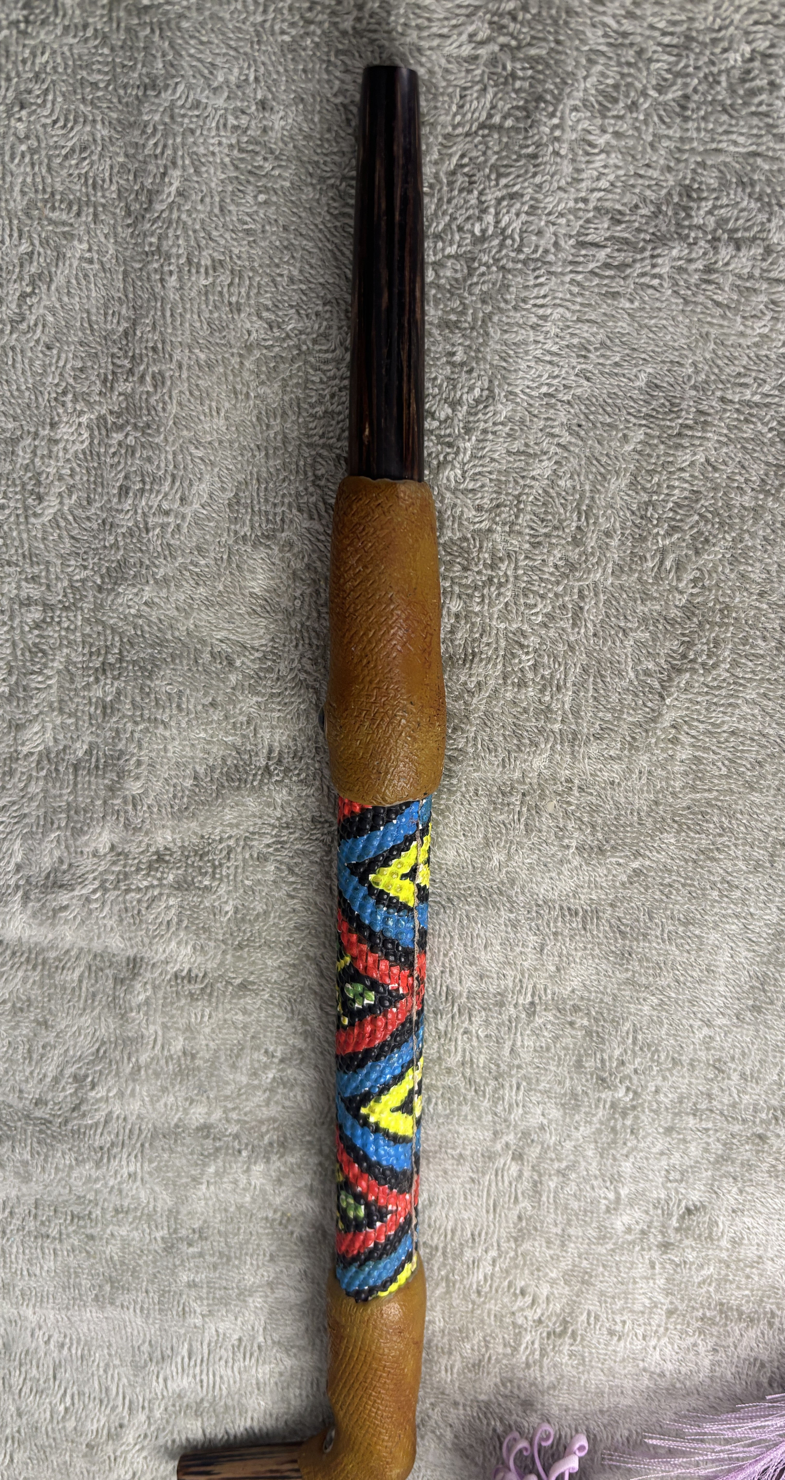 Shipibo Ceremonial Handcrafted Palo Chonta Single L Applicator Tepi 34cm
